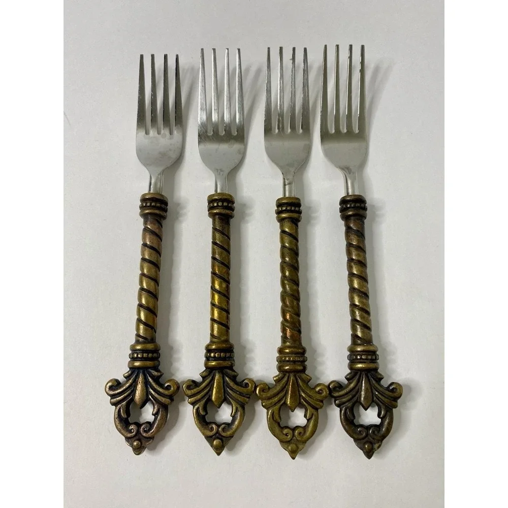 4 Gracious Goods Collection Acanthus Fleur de lis Stainless Dinner Forks 8.5